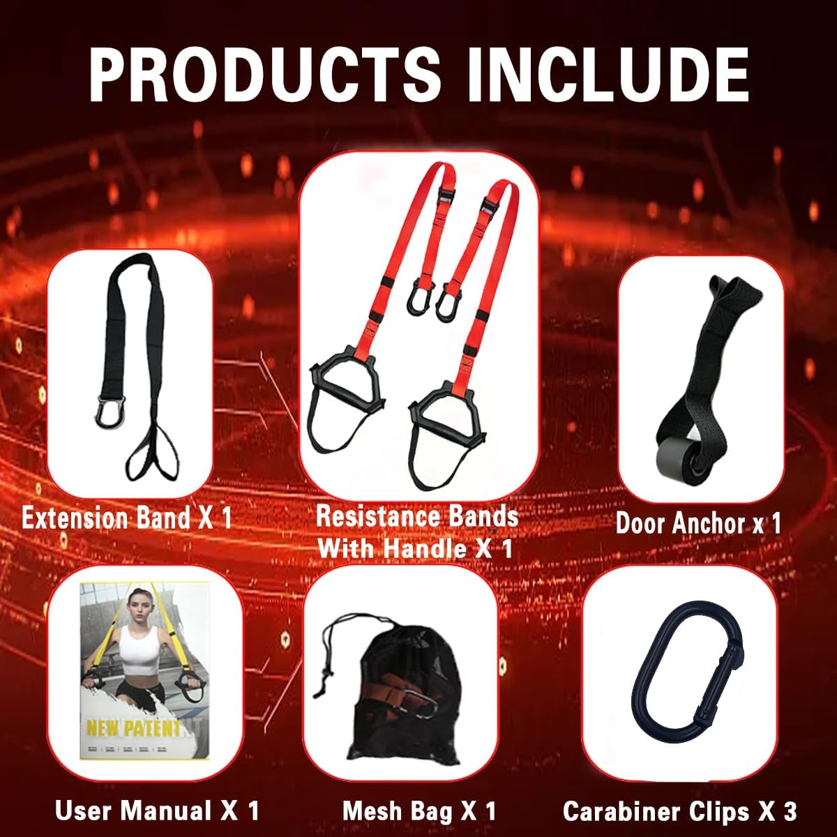 Bodyweight Resistance Training Straps, Complete Home Gym Fitness Trainer kit for Full-Body Workout, Included Door Anchor, Extension Strap, Fitness Guide