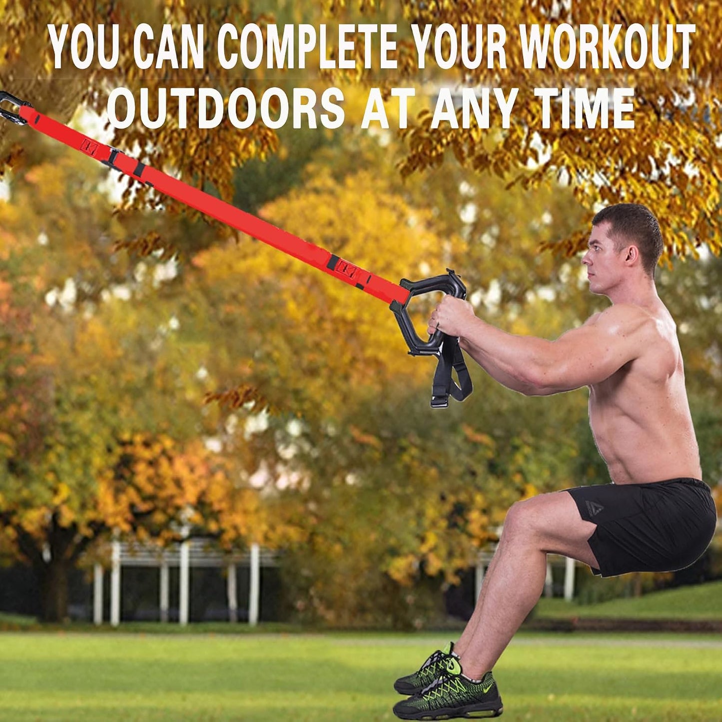 Bodyweight Resistance Training Straps, Complete Home Gym Fitness Trainer kit for Full-Body Workout, Included Door Anchor, Extension Strap, Fitness Guide