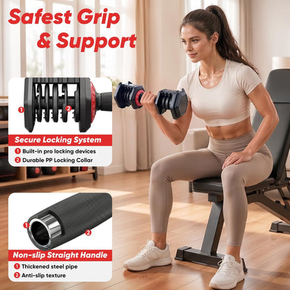 Adjustable Dumbbell Set 25/50LB Dumbbells Weight, 10-in-1/18-in-1 Weight Dumbbell with Anti-Slip Metal Handle and Bicep Supports for Comprehensive Full Body Strength Training