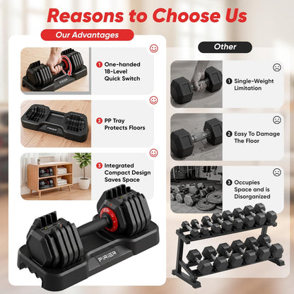 Adjustable Dumbbell Set 25/50LB Dumbbells Weight, 10-in-1/18-in-1 Weight Dumbbell with Anti-Slip Metal Handle and Bicep Supports for Comprehensive Full Body Strength Training