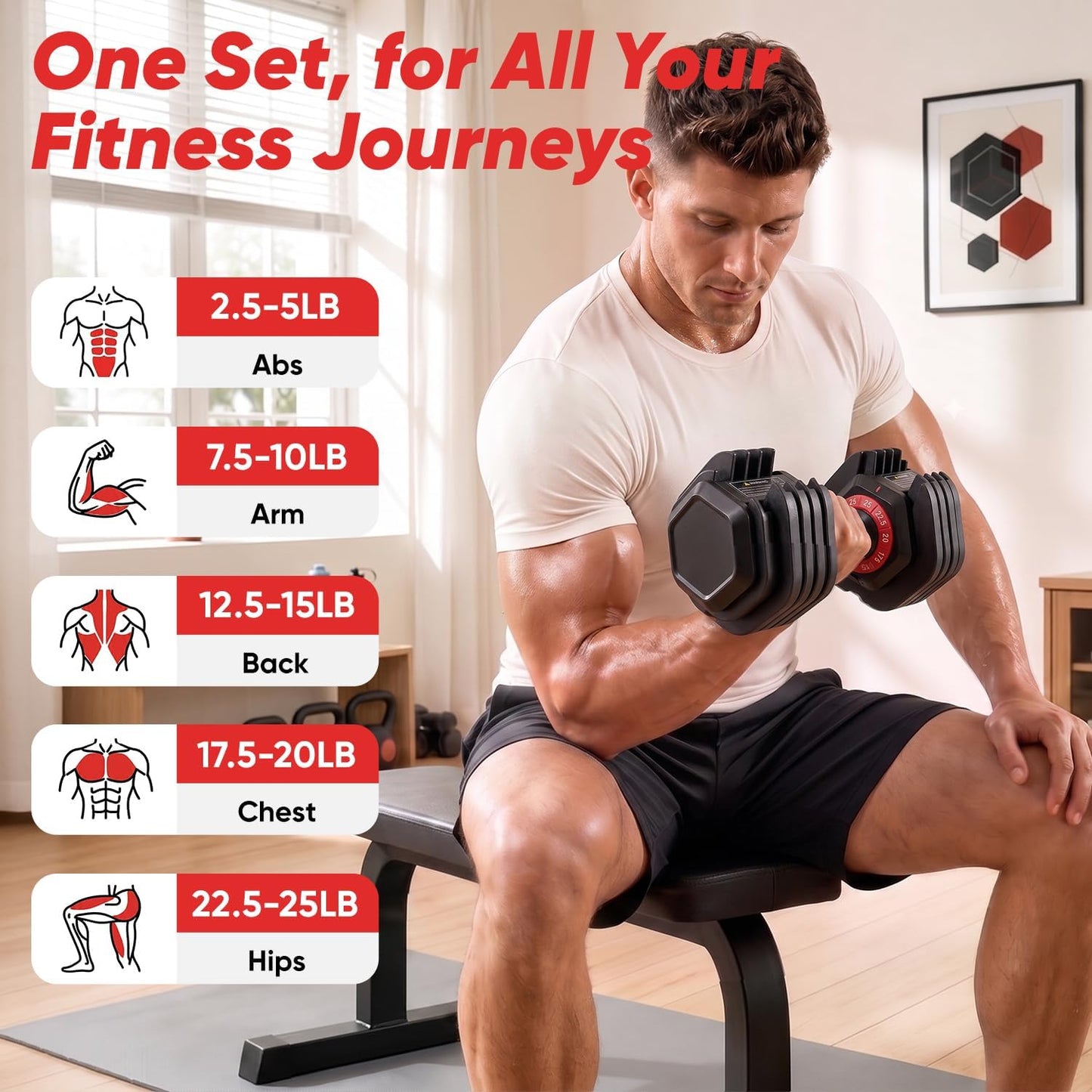 Adjustable Dumbbell Set 25/50LB Dumbbells Weight, 10-in-1/18-in-1 Weight Dumbbell with Anti-Slip Metal Handle and Bicep Supports for Comprehensive Full Body Strength Training