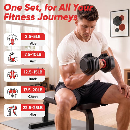 Adjustable Dumbbell Set 25/50LB Dumbbells Weight, 10-in-1/18-in-1 Weight Dumbbell with Anti-Slip Metal Handle and Bicep Supports for Comprehensive Full Body Strength Training