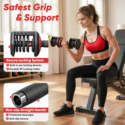 Adjustable Dumbbell Set 25/50LB Dumbbells Weight, 10-in-1/18-in-1 Weight Dumbbell with Anti-Slip Metal Handle and Bicep Supports for Comprehensive Full Body Strength Training