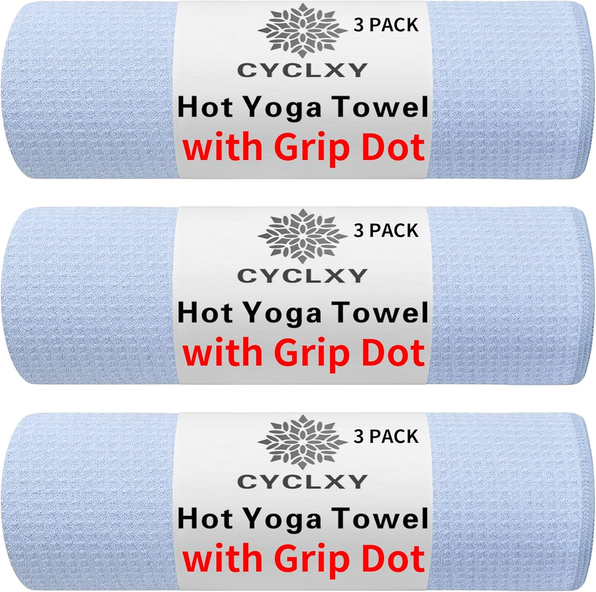 3 Pack Yoga Mat Towels with Grip Dot, Hot Yoga Towel Non Slip Yoga Mat Towel Non-Slip Sweat Absorbent Anti-Slip Yoga Towel for Bikram,Pilates