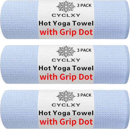 3 Pack Yoga Mat Towels with Grip Dot, Hot Yoga Towel Non Slip Yoga Mat Towel Non-Slip Sweat Absorbent Anti-Slip Yoga Towel for Bikram,Pilates