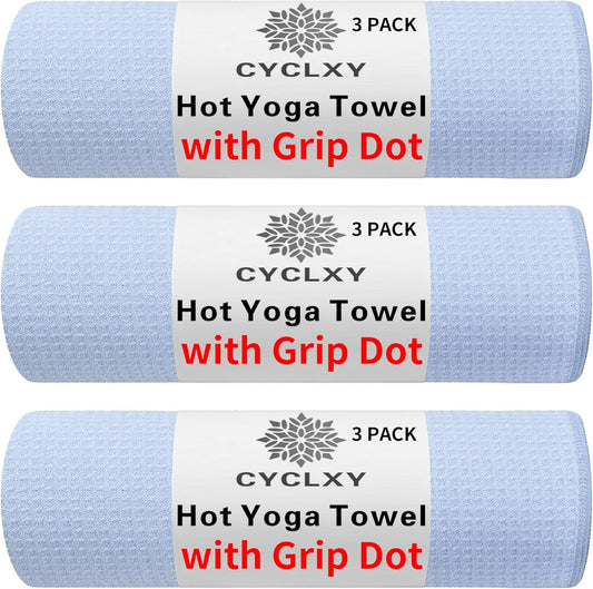3 Pack Yoga Mat Towels with Grip Dot, Hot Yoga Towel Non Slip Yoga Mat Towel Non-Slip Sweat Absorbent Anti-Slip Yoga Towel for Bikram,Pilates