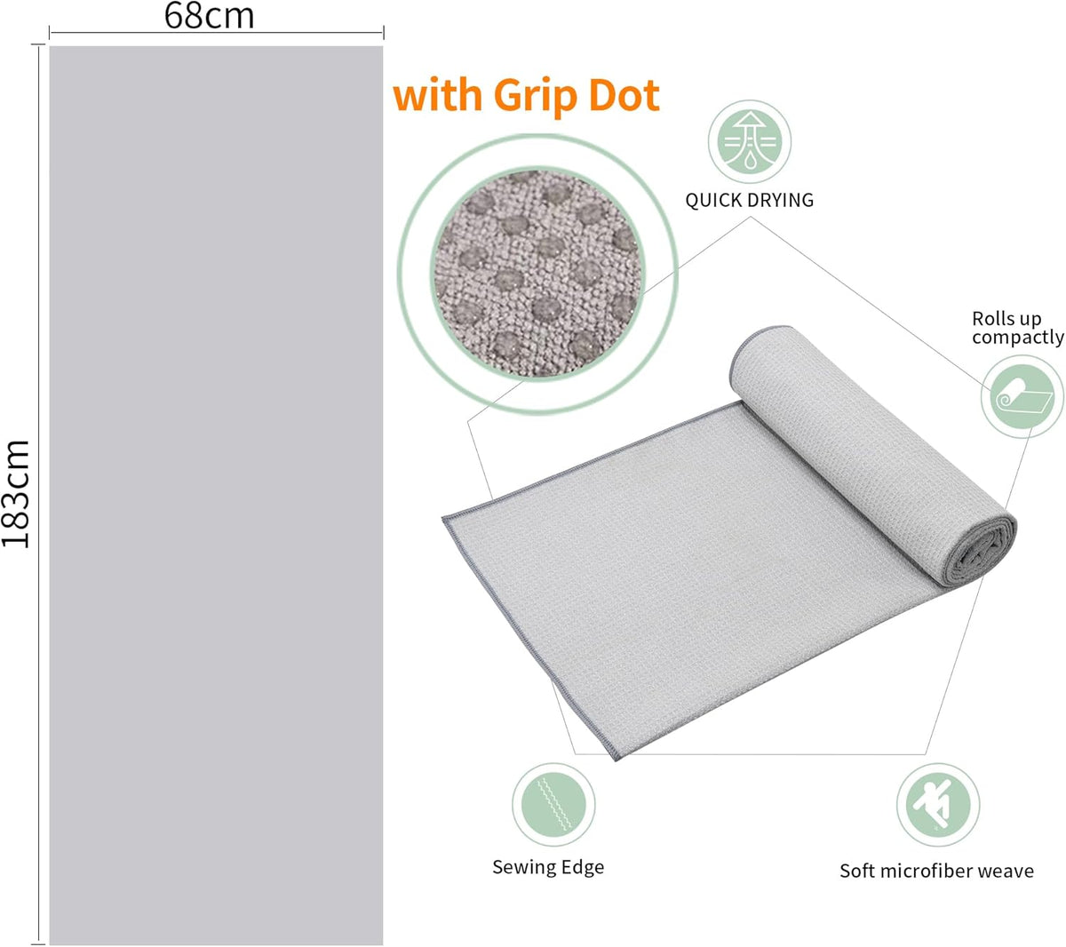3 Pack Yoga Mat Towels with Grip Dot, Hot Yoga Towel Non Slip Yoga Mat Towel Non-Slip Sweat Absorbent Anti-Slip Yoga Towel for Bikram,Pilates