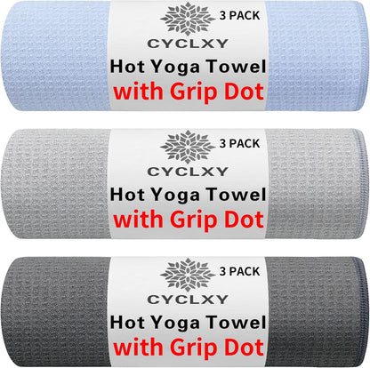 3 Pack Yoga Mat Towels with Grip Dot, Hot Yoga Towel Non Slip Yoga Mat Towel Non-Slip Sweat Absorbent Anti-Slip Yoga Towel for Bikram,Pilates