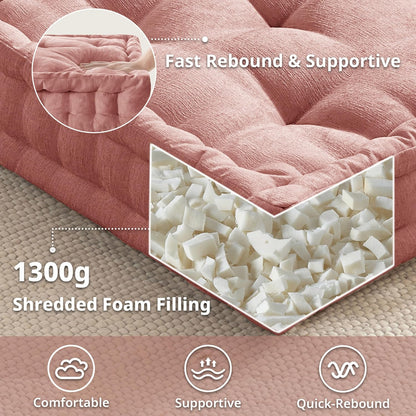 Intelligent Design Azza Floor Pillow, Large Cushions Sitting for Adults, Floor Pillow for Meditation or Yoga, Lustrous Chenille Tufted with Scalloped Edges for Bench/Chair Cushion, 24"x24"x5" Aqua