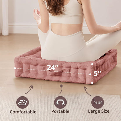 Intelligent Design Azza Floor Pillow, Large Cushions Sitting for Adults, Floor Pillow for Meditation or Yoga, Lustrous Chenille Tufted with Scalloped Edges for Bench/Chair Cushion, 24"x24"x5" Aqua