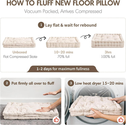 Intelligent Design Azza Floor Pillow, Large Cushions Sitting for Adults, Floor Pillow for Meditation or Yoga, Lustrous Chenille Tufted with Scalloped Edges for Bench/Chair Cushion, 24"x24"x5" Aqua