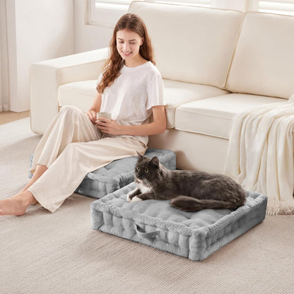 Intelligent Design Azza Floor Pillow, Large Cushions Sitting for Adults, Floor Pillow for Meditation or Yoga, Lustrous Chenille Tufted with Scalloped Edges for Bench/Chair Cushion, 24"x24"x5" Aqua