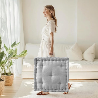Intelligent Design Azza Floor Pillow, Large Cushions Sitting for Adults, Floor Pillow for Meditation or Yoga, Lustrous Chenille Tufted with Scalloped Edges for Bench/Chair Cushion, 24"x24"x5" Aqua