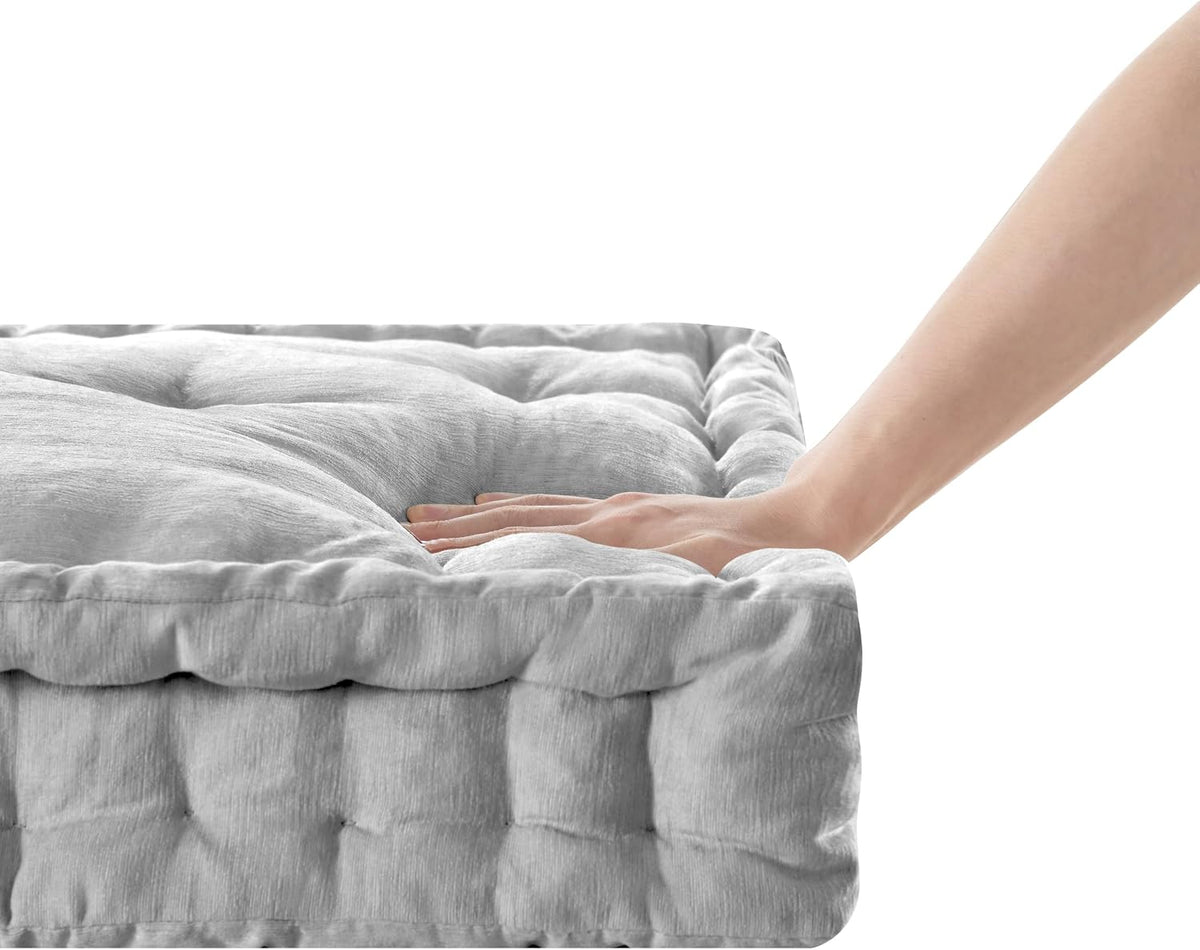Intelligent Design Azza Floor Pillow, Large Cushions Sitting for Adults, Floor Pillow for Meditation or Yoga, Lustrous Chenille Tufted with Scalloped Edges for Bench/Chair Cushion, 24"x24"x5" Aqua