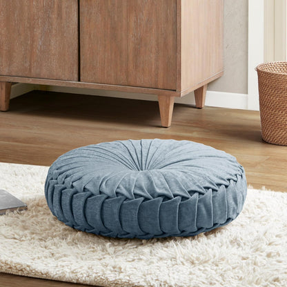 Intelligent Design Azza Floor Pillow, Large Cushions Sitting for Adults, Floor Pillow for Meditation or Yoga, Lustrous Chenille Tufted with Scalloped Edges for Bench/Chair Cushion, 24"x24"x5" Aqua