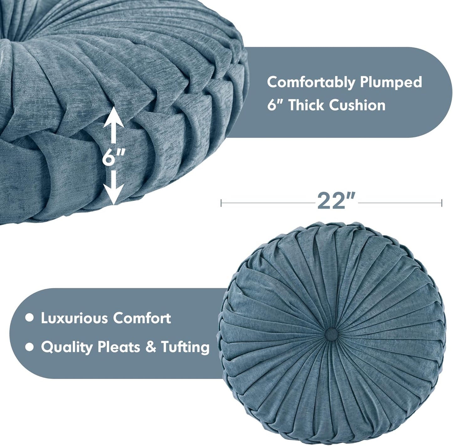 Intelligent Design Azza Floor Pillow, Large Cushions Sitting for Adults, Floor Pillow for Meditation or Yoga, Lustrous Chenille Tufted with Scalloped Edges for Bench/Chair Cushion, 24"x24"x5" Aqua