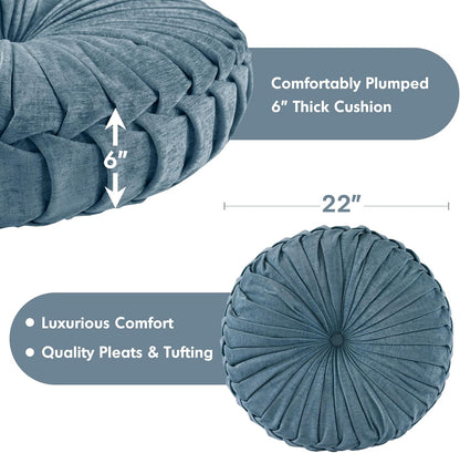 Intelligent Design Azza Floor Pillow, Large Cushions Sitting for Adults, Floor Pillow for Meditation or Yoga, Lustrous Chenille Tufted with Scalloped Edges for Bench/Chair Cushion, 24"x24"x5" Aqua