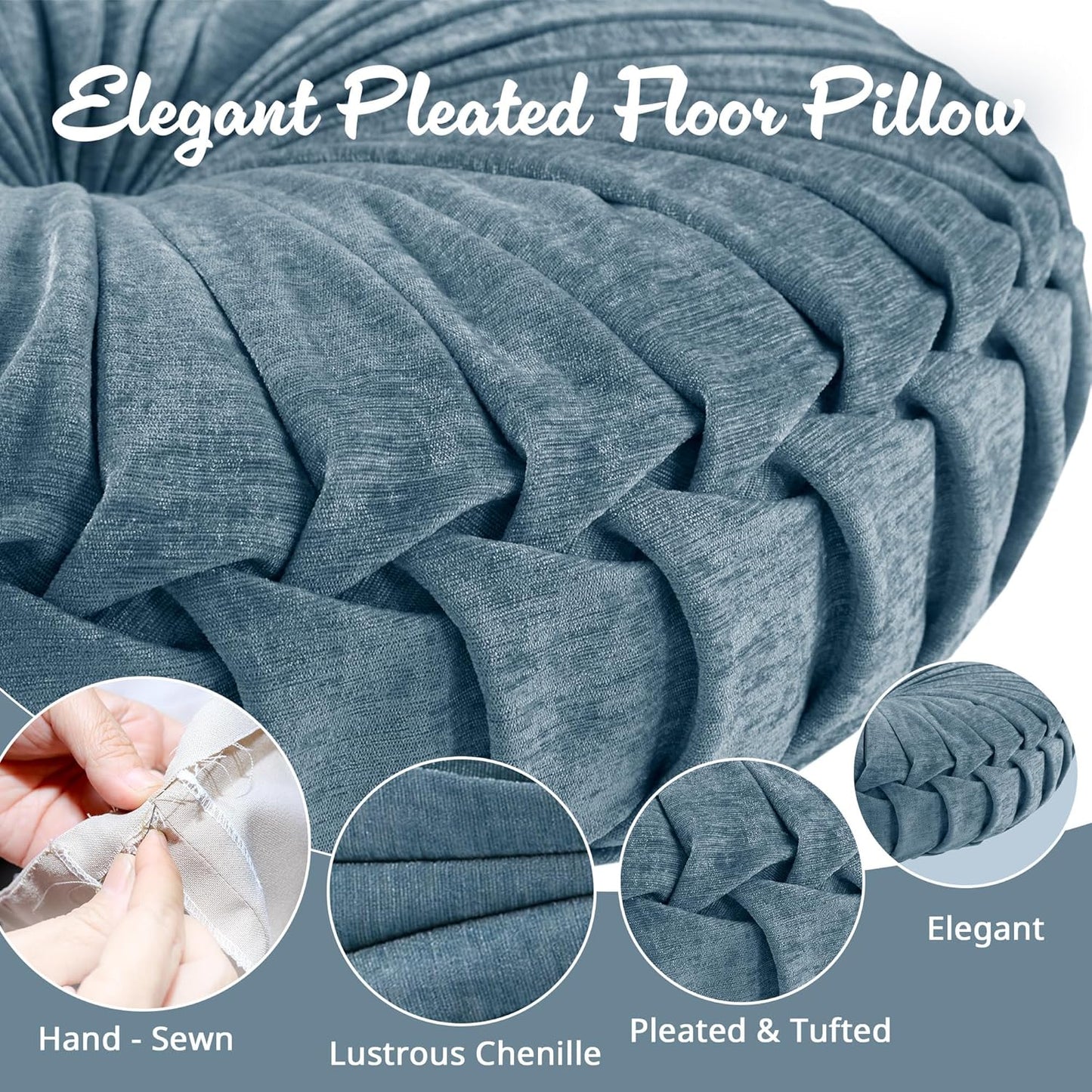 Intelligent Design Azza Floor Pillow, Large Cushions Sitting for Adults, Floor Pillow for Meditation or Yoga, Lustrous Chenille Tufted with Scalloped Edges for Bench/Chair Cushion, 24"x24"x5" Aqua