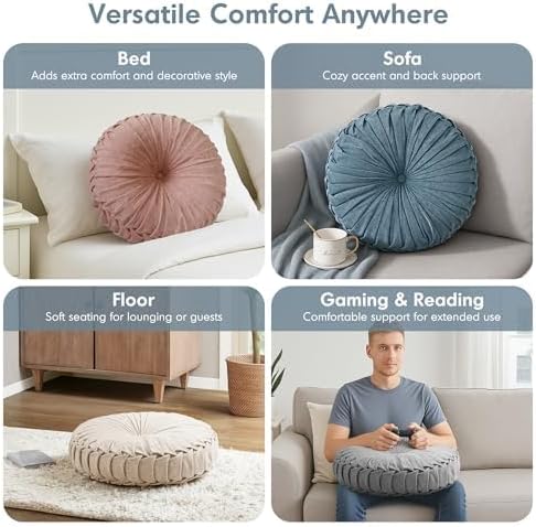 Intelligent Design Azza Floor Pillow, Large Cushions Sitting for Adults, Floor Pillow for Meditation or Yoga, Lustrous Chenille Tufted with Scalloped Edges for Bench/Chair Cushion, 24"x24"x5" Aqua