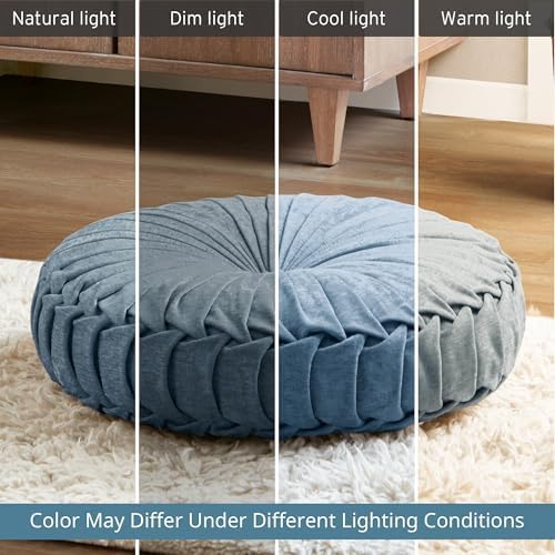 Intelligent Design Azza Floor Pillow, Large Cushions Sitting for Adults, Floor Pillow for Meditation or Yoga, Lustrous Chenille Tufted with Scalloped Edges for Bench/Chair Cushion, 24"x24"x5" Aqua