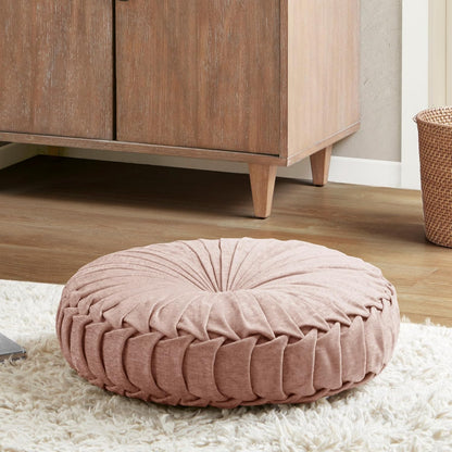 Intelligent Design Azza Floor Pillow, Large Cushions Sitting for Adults, Floor Pillow for Meditation or Yoga, Lustrous Chenille Tufted with Scalloped Edges for Bench/Chair Cushion, 24"x24"x5" Aqua