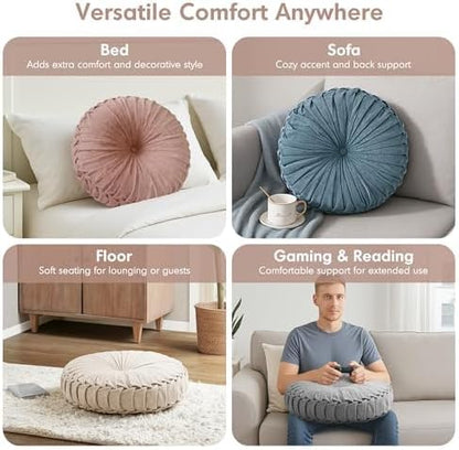 Intelligent Design Azza Floor Pillow, Large Cushions Sitting for Adults, Floor Pillow for Meditation or Yoga, Lustrous Chenille Tufted with Scalloped Edges for Bench/Chair Cushion, 24"x24"x5" Aqua