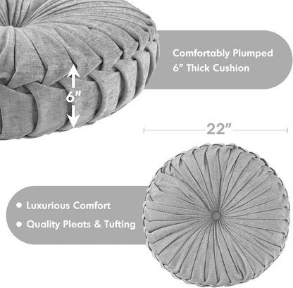 Intelligent Design Azza Floor Pillow, Large Cushions Sitting for Adults, Floor Pillow for Meditation or Yoga, Lustrous Chenille Tufted with Scalloped Edges for Bench/Chair Cushion, 24"x24"x5" Aqua