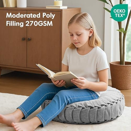 Intelligent Design Azza Floor Pillow, Large Cushions Sitting for Adults, Floor Pillow for Meditation or Yoga, Lustrous Chenille Tufted with Scalloped Edges for Bench/Chair Cushion, 24"x24"x5" Aqua