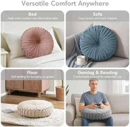Intelligent Design Azza Floor Pillow, Large Cushions Sitting for Adults, Floor Pillow for Meditation or Yoga, Lustrous Chenille Tufted with Scalloped Edges for Bench/Chair Cushion, 24"x24"x5" Aqua