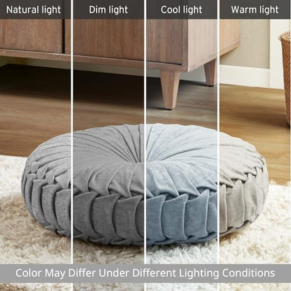 Intelligent Design Azza Floor Pillow, Large Cushions Sitting for Adults, Floor Pillow for Meditation or Yoga, Lustrous Chenille Tufted with Scalloped Edges for Bench/Chair Cushion, 24"x24"x5" Aqua