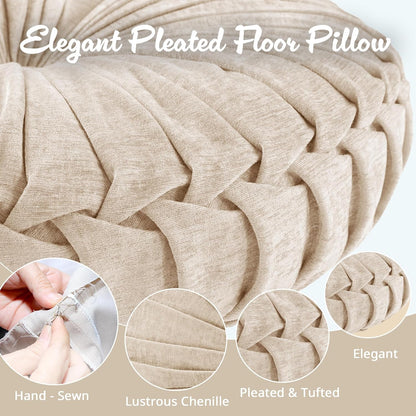 Intelligent Design Azza Floor Pillow, Large Cushions Sitting for Adults, Floor Pillow for Meditation or Yoga, Lustrous Chenille Tufted with Scalloped Edges for Bench/Chair Cushion, 24"x24"x5" Aqua