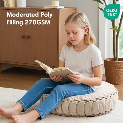 Intelligent Design Azza Floor Pillow, Large Cushions Sitting for Adults, Floor Pillow for Meditation or Yoga, Lustrous Chenille Tufted with Scalloped Edges for Bench/Chair Cushion, 24"x24"x5" Aqua