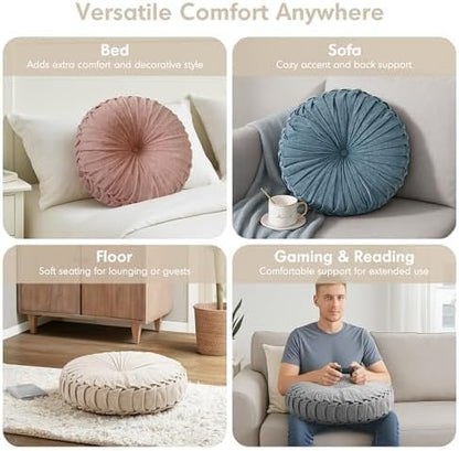 Intelligent Design Azza Floor Pillow, Large Cushions Sitting for Adults, Floor Pillow for Meditation or Yoga, Lustrous Chenille Tufted with Scalloped Edges for Bench/Chair Cushion, 24"x24"x5" Aqua