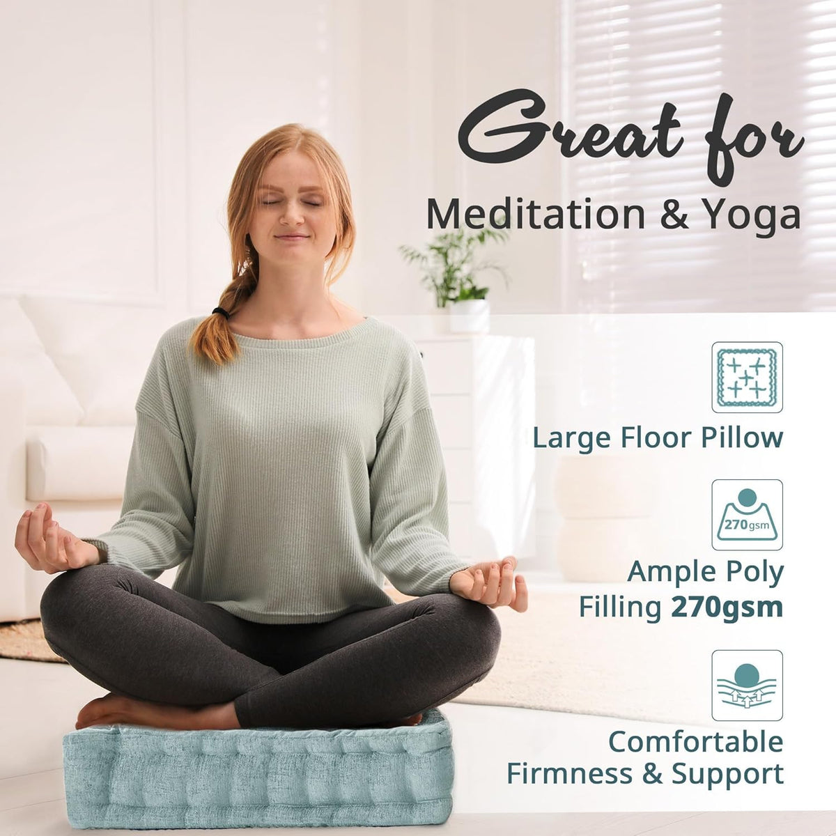 Intelligent Design Azza Floor Pillow, Large Cushions Sitting for Adults, Floor Pillow for Meditation or Yoga, Lustrous Chenille Tufted with Scalloped Edges for Bench/Chair Cushion, 24"x24"x5" Aqua