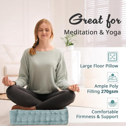Intelligent Design Azza Floor Pillow, Large Cushions Sitting for Adults, Floor Pillow for Meditation or Yoga, Lustrous Chenille Tufted with Scalloped Edges for Bench/Chair Cushion, 24"x24"x5" Aqua