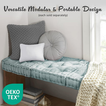 Intelligent Design Azza Floor Pillow, Large Cushions Sitting for Adults, Floor Pillow for Meditation or Yoga, Lustrous Chenille Tufted with Scalloped Edges for Bench/Chair Cushion, 24"x24"x5" Aqua