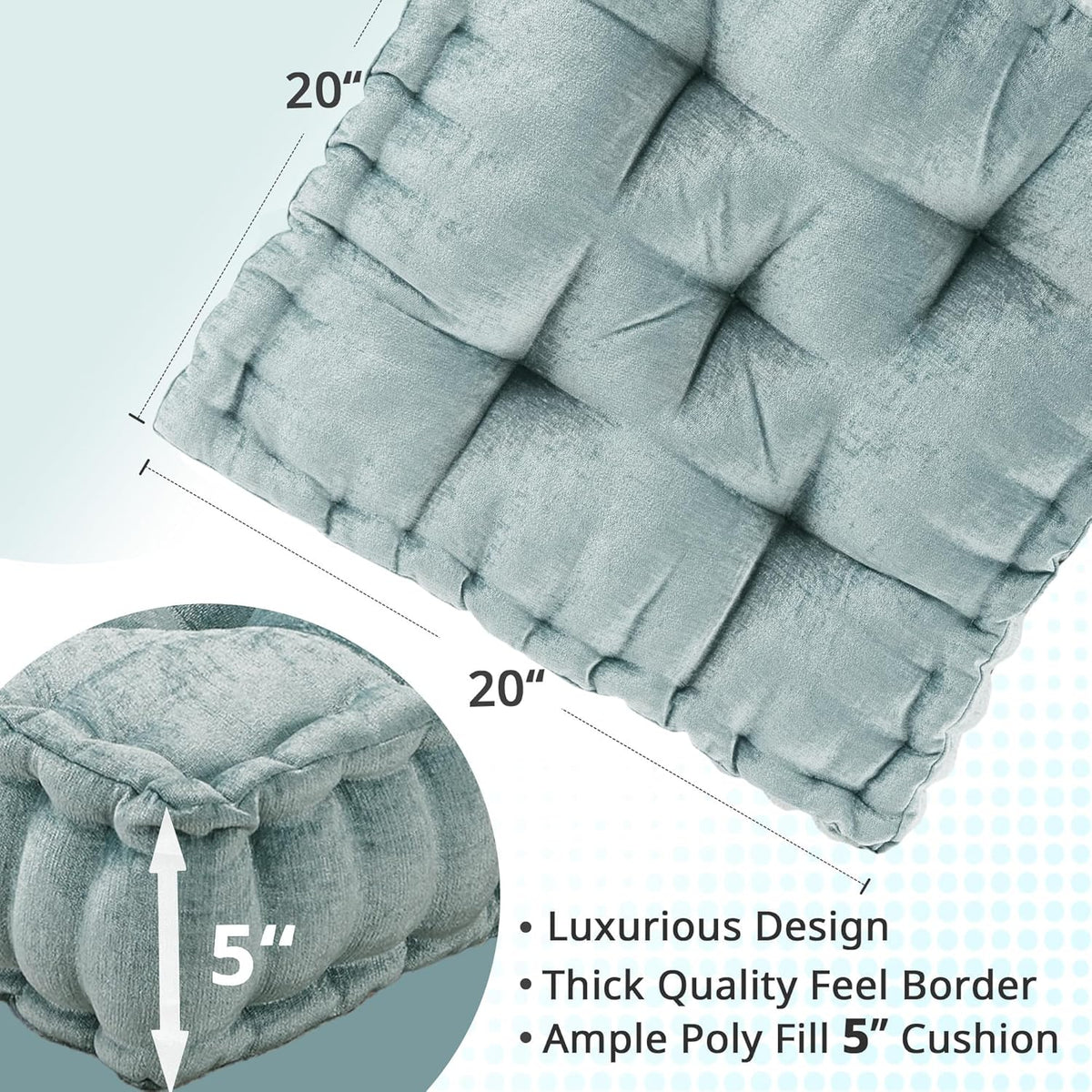 Intelligent Design Azza Floor Pillow, Large Cushions Sitting for Adults, Floor Pillow for Meditation or Yoga, Lustrous Chenille Tufted with Scalloped Edges for Bench/Chair Cushion, 24"x24"x5" Aqua