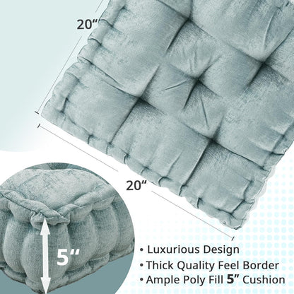 Intelligent Design Azza Floor Pillow, Large Cushions Sitting for Adults, Floor Pillow for Meditation or Yoga, Lustrous Chenille Tufted with Scalloped Edges for Bench/Chair Cushion, 24"x24"x5" Aqua