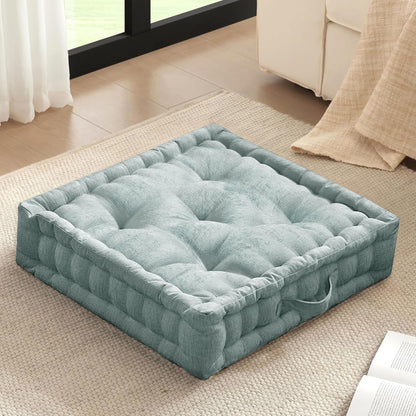 Intelligent Design Azza Floor Pillow, Large Cushions Sitting for Adults, Floor Pillow for Meditation or Yoga, Lustrous Chenille Tufted with Scalloped Edges for Bench/Chair Cushion, 24"x24"x5" Aqua