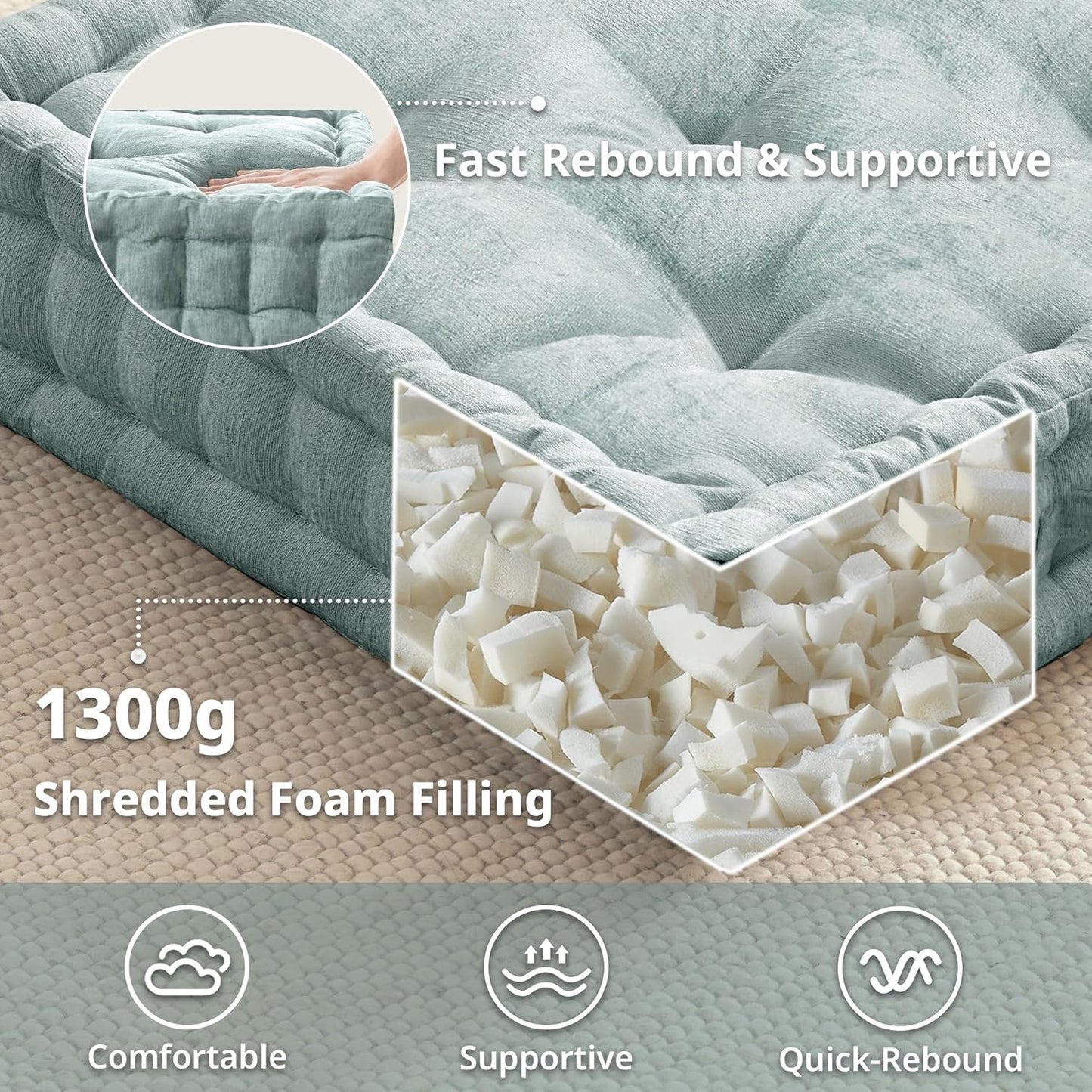 Intelligent Design Azza Floor Pillow, Large Cushions Sitting for Adults, Floor Pillow for Meditation or Yoga, Lustrous Chenille Tufted with Scalloped Edges for Bench/Chair Cushion, 24"x24"x5" Aqua