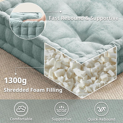 Intelligent Design Azza Floor Pillow, Large Cushions Sitting for Adults, Floor Pillow for Meditation or Yoga, Lustrous Chenille Tufted with Scalloped Edges for Bench/Chair Cushion, 24"x24"x5" Aqua