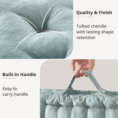 Intelligent Design Azza Floor Pillow, Large Cushions Sitting for Adults, Floor Pillow for Meditation or Yoga, Lustrous Chenille Tufted with Scalloped Edges for Bench/Chair Cushion, 24"x24"x5" Aqua