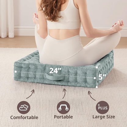 Intelligent Design Azza Floor Pillow, Large Cushions Sitting for Adults, Floor Pillow for Meditation or Yoga, Lustrous Chenille Tufted with Scalloped Edges for Bench/Chair Cushion, 24"x24"x5" Aqua