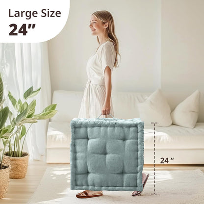 Intelligent Design Azza Floor Pillow, Large Cushions Sitting for Adults, Floor Pillow for Meditation or Yoga, Lustrous Chenille Tufted with Scalloped Edges for Bench/Chair Cushion, 24"x24"x5" Aqua
