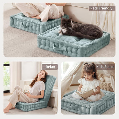 Intelligent Design Azza Floor Pillow, Large Cushions Sitting for Adults, Floor Pillow for Meditation or Yoga, Lustrous Chenille Tufted with Scalloped Edges for Bench/Chair Cushion, 24"x24"x5" Aqua