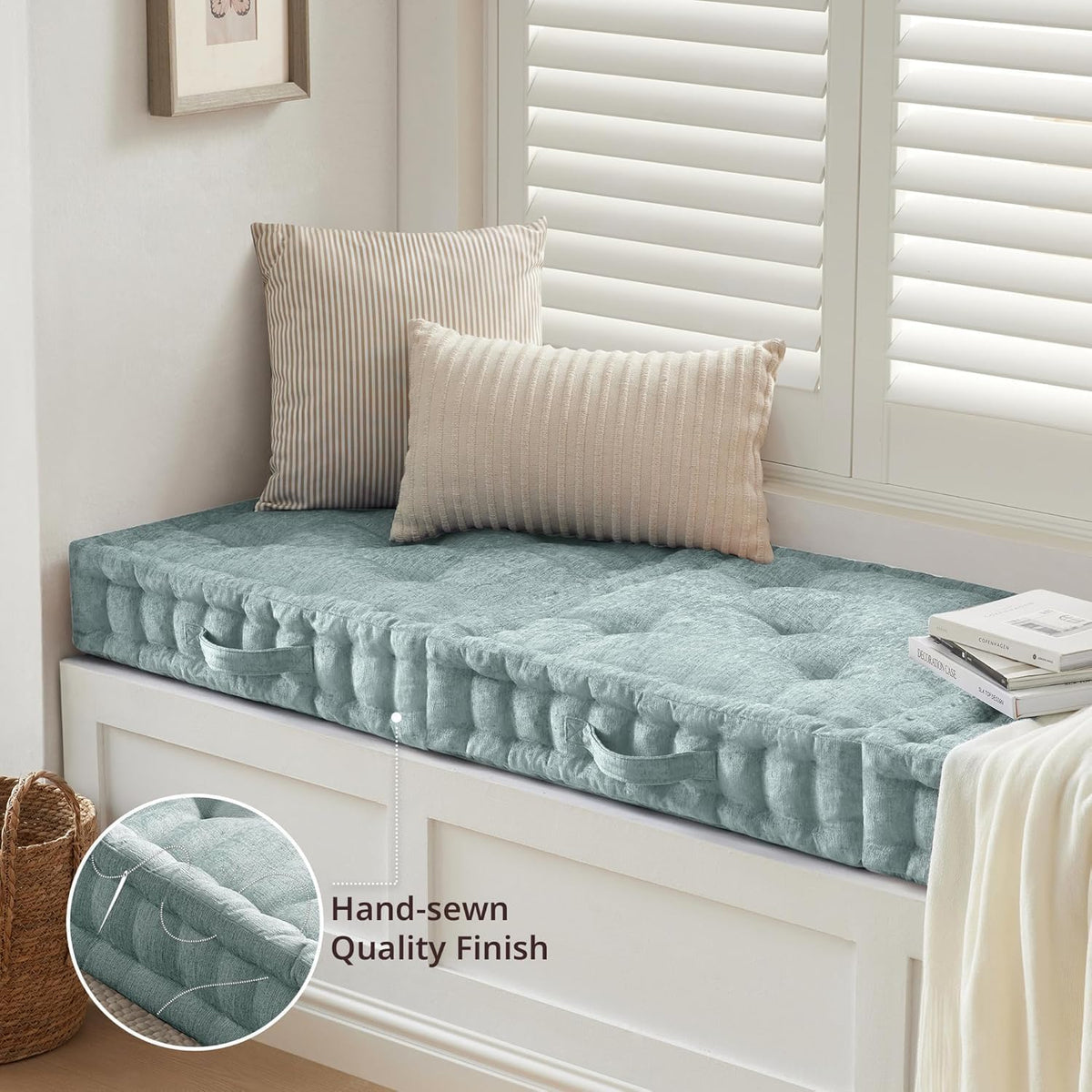 Intelligent Design Azza Floor Pillow, Large Cushions Sitting for Adults, Floor Pillow for Meditation or Yoga, Lustrous Chenille Tufted with Scalloped Edges for Bench/Chair Cushion, 24"x24"x5" Aqua