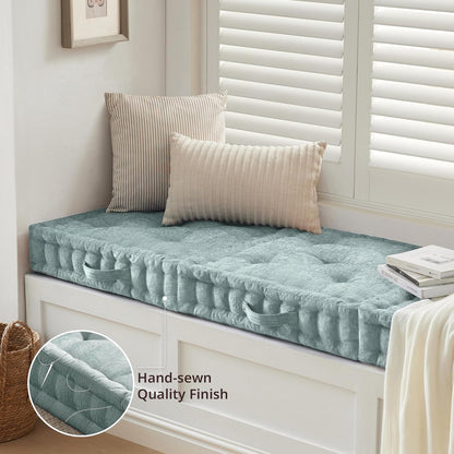 Intelligent Design Azza Floor Pillow, Large Cushions Sitting for Adults, Floor Pillow for Meditation or Yoga, Lustrous Chenille Tufted with Scalloped Edges for Bench/Chair Cushion, 24"x24"x5" Aqua
