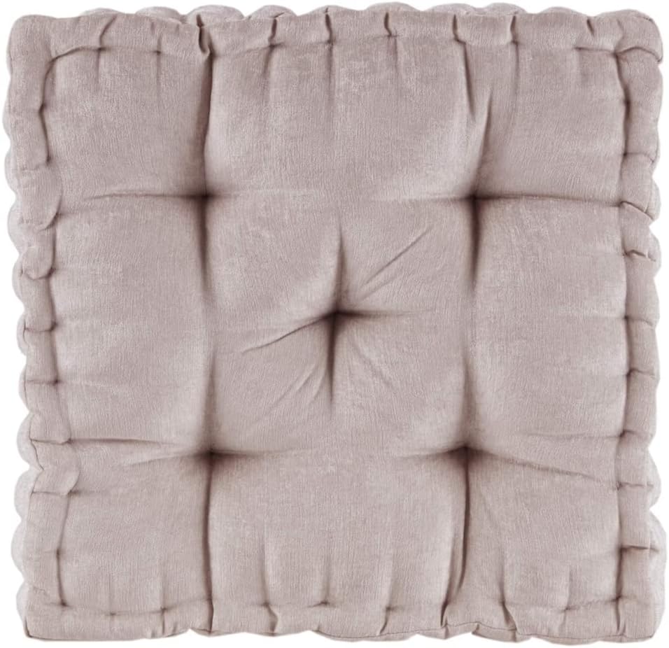 Intelligent Design Azza Floor Pillow, Large Cushions Sitting for Adults, Floor Pillow for Meditation or Yoga, Lustrous Chenille Tufted with Scalloped Edges for Bench/Chair Cushion, 24"x24"x5" Aqua