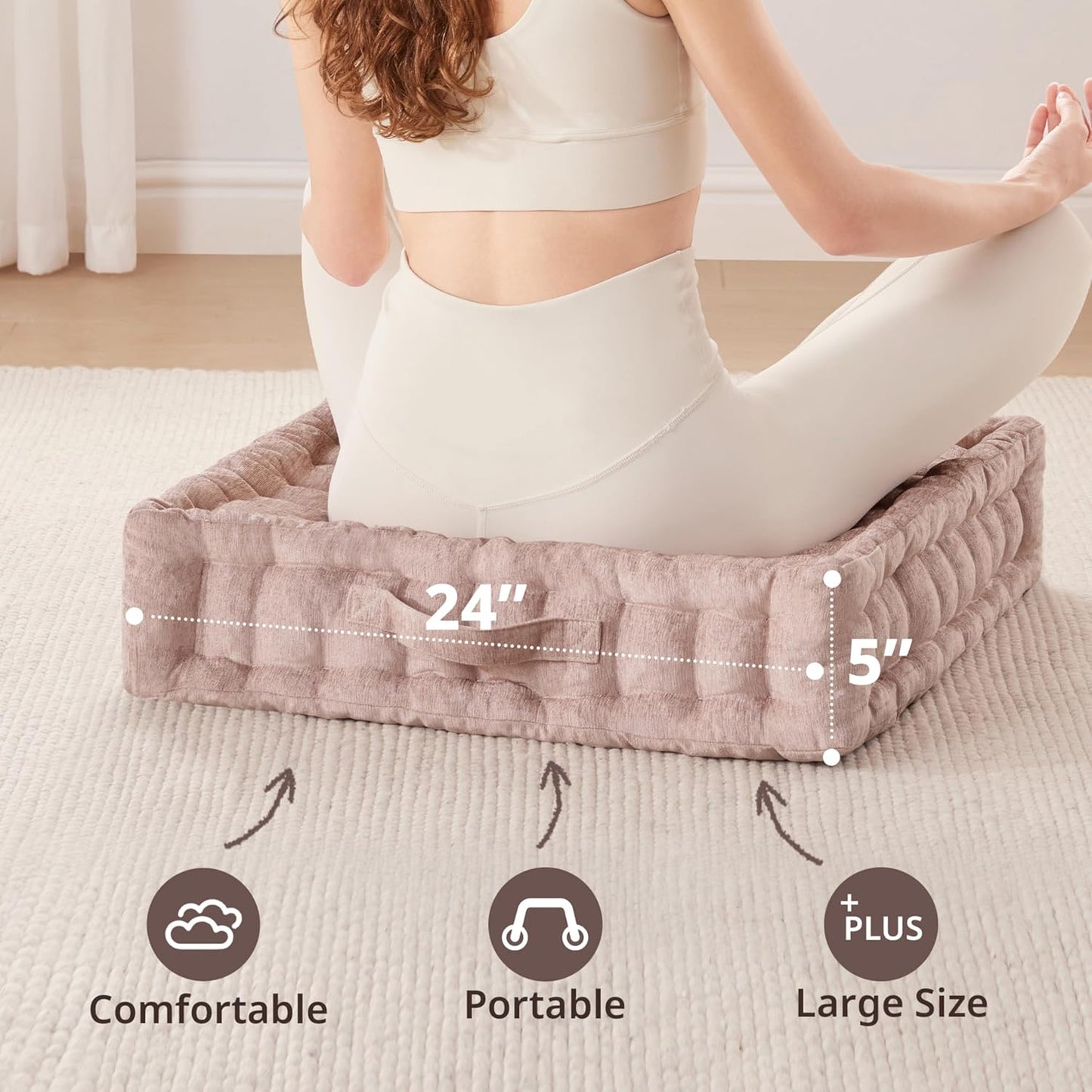 Intelligent Design Azza Floor Pillow, Large Cushions Sitting for Adults, Floor Pillow for Meditation or Yoga, Lustrous Chenille Tufted with Scalloped Edges for Bench/Chair Cushion, 24"x24"x5" Aqua