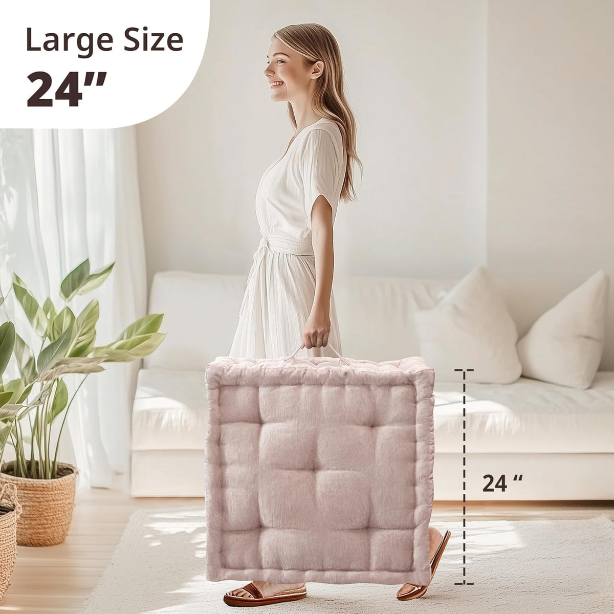Intelligent Design Azza Floor Pillow, Large Cushions Sitting for Adults, Floor Pillow for Meditation or Yoga, Lustrous Chenille Tufted with Scalloped Edges for Bench/Chair Cushion, 24"x24"x5" Aqua